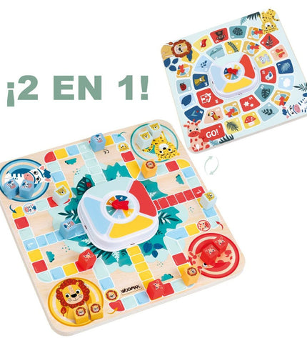 Woomax Parchis en Oca spelbord set with six colorful animal-themed game boards for children, measuring 30 x 30 cm.