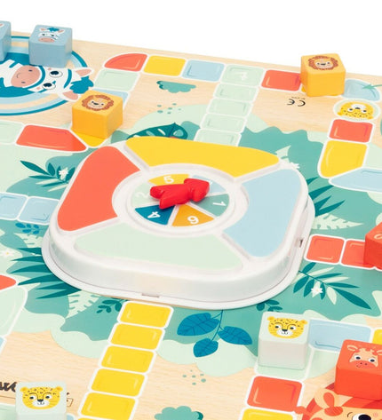 Woomax Zookabee Parchis en Oca spelbord set with six colorful animal-themed game boards for children, 30x30 cm.