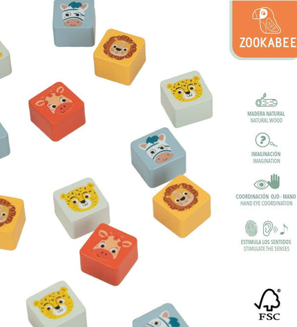 Woomax Parchis en Oca spelbord set with six colorful animal-themed game pieces for children, measuring 30x30x3 cm.
