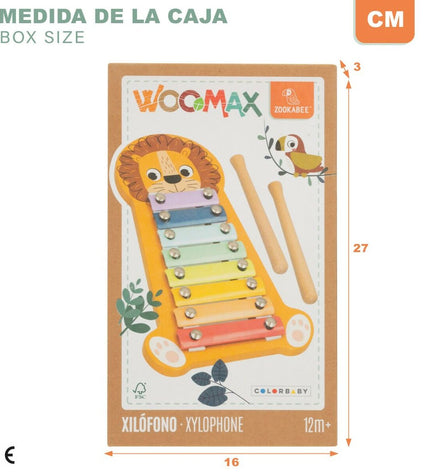 Set of six Woomax wooden xylophones in lion design, 16x2.5x26 cm, colorful toy musical instruments for children.