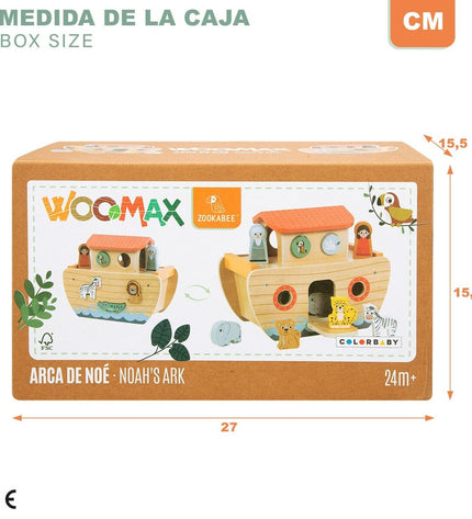 Set of six Woomax baby teething toys featuring colorful animal designs for young children to chew and play with.