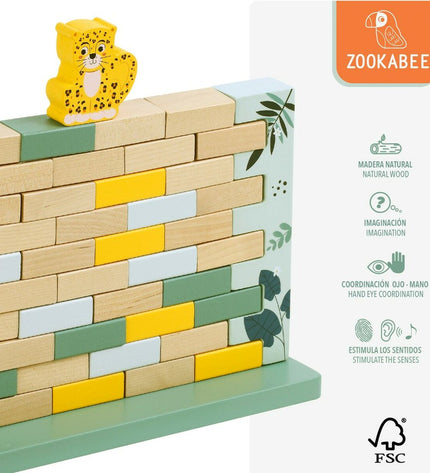 Woomax Bouwspel dieren 44 onderdelen set with six colorful toy animal figures and building pieces for creative play.