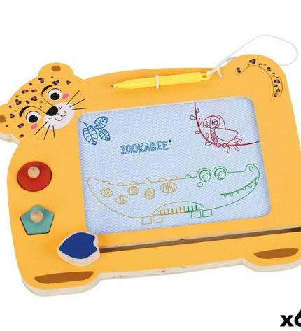 Set of six Woomax Magisch Schoolbord Zookabee Tijger wooden toy boards, 30x2.5x26 cm, for creative play and activities.