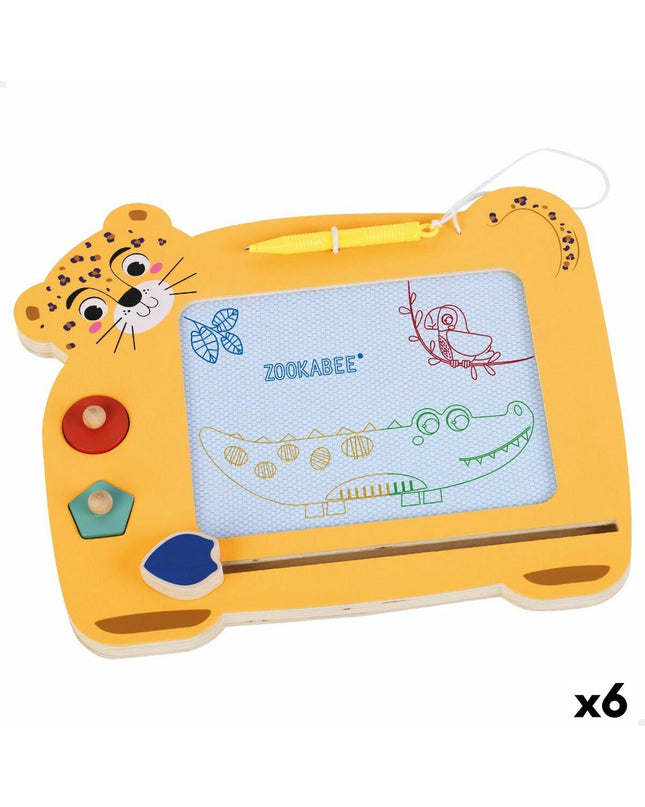 Set of six Woomax Magisch Schoolbord Zookabee Tijger wooden toy boards, 30x2.5x26 cm, for creative play and activities.