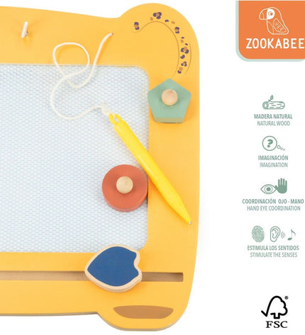 Set of six Woomax Magisch Schoolbord Zookabee Tijger wooden boards, 30 x 2.5 x 26 cm, for creative play and educational activities.