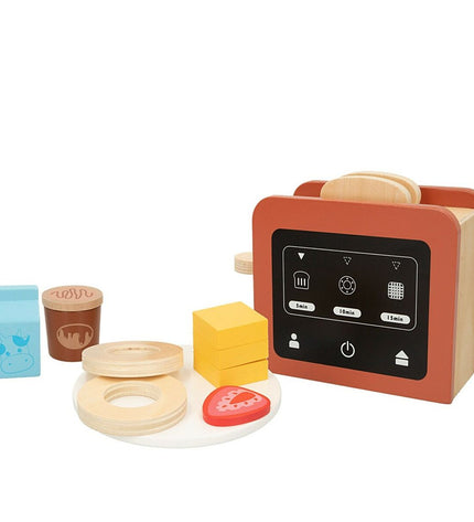 Woomax speelgoedbroodrooster set with 4 pieces, realistic toy kitchen appliance, measuring 18.5 x 12.5 x 7.5 cm, for imiteerspelletjes