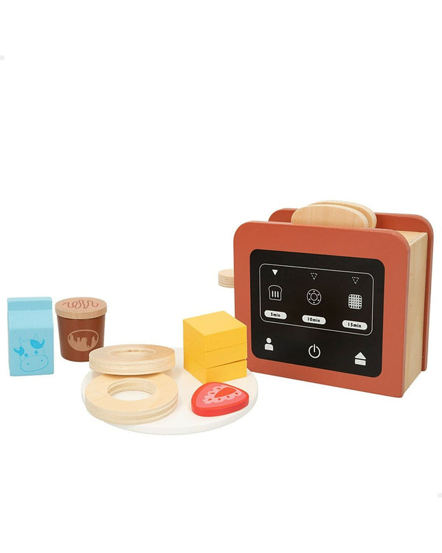 Woomax speelgoedbroodrooster set with 4 pieces, realistic toy kitchen appliance, measuring 18.5 x 12.5 x 7.5 cm, for imiteerspelletjes
