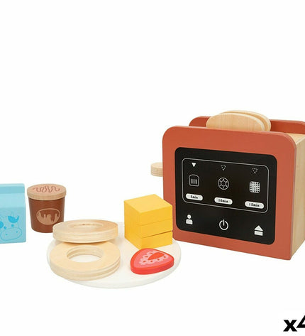 Woomax speelgoedbroodrooster set with 10 parts, realistic toy kitchen appliance, measuring 18.5x12.5x7.5 cm for imaginative play