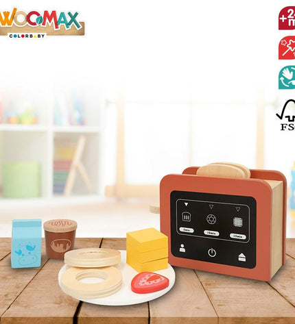 Woomax speelgoedbroodrooster set with 4 pieces, 18.5 x 12.5 x 7.5 cm, part of imiteerspelletjes speelgoed en games for kids
