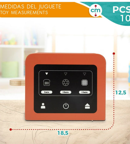 Woomax speelgoedbroodrooster set with 4 pieces, realistic toy toaster with 10 parts, measuring 18.5 x 12.5 x 7.5 cm, for imaginative play