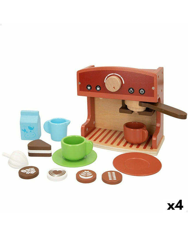 Set of four Woomax toy coffee machines for pretend play, designed for children’s imaginative games.