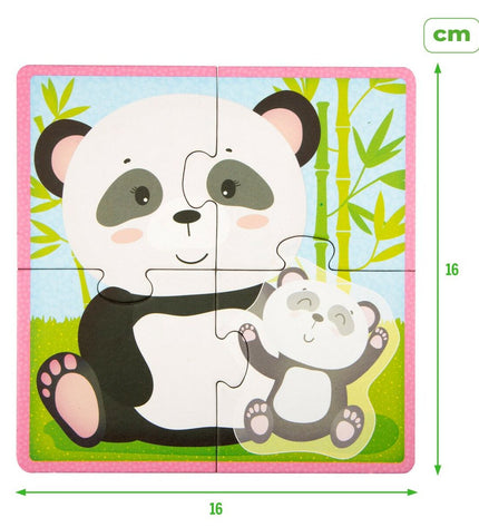 Lisciani Giochi Kinderpuzzel with 16 animal-shaped pieces, colorful wooden puzzle measuring 16 x 16 cm for kids' educational play.
