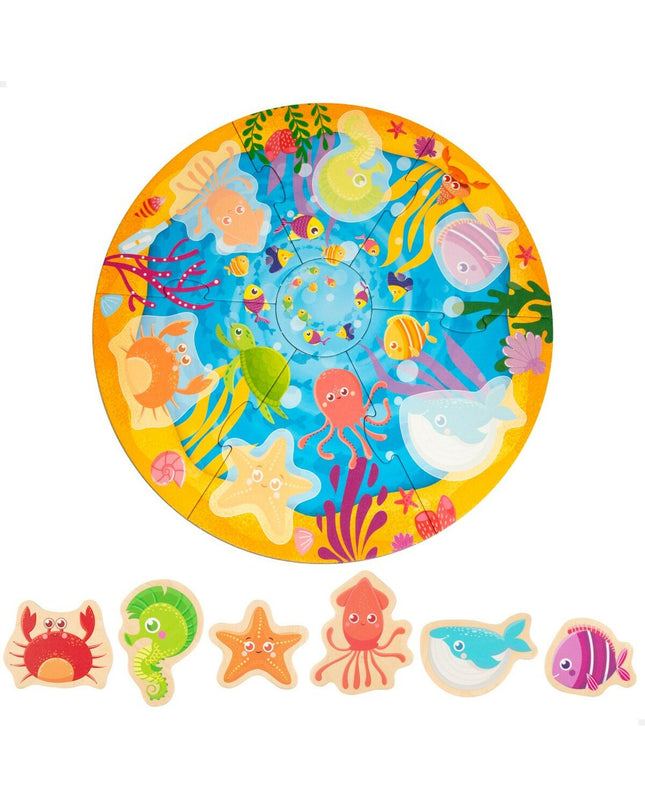 Lisciani Giochi Kinderpuzzel with navy-colored puzzle pieces, featuring 6 to 13 parts, designed for playful learning and cognitive development.