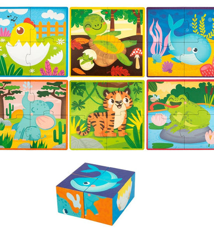 Lisciani Giochi 3D animal puzzle with 4 pieces, measuring 22x23x1 cm, includes six sets of colorful, interlocking puzzle parts.
