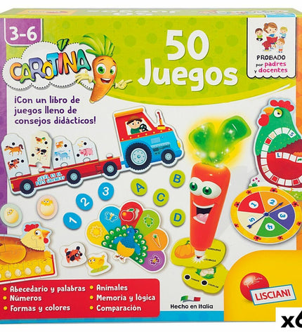 Lisciani Giochi Carotina Baby educational electronic game set with six colorful toys, measuring 4.5 x 14.5 x 3.5 cm, for children.