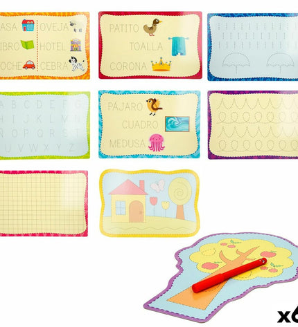 Set of six Lisciani Giochi Montessori calligraphy educational toys for learning and practicing handwriting skills.