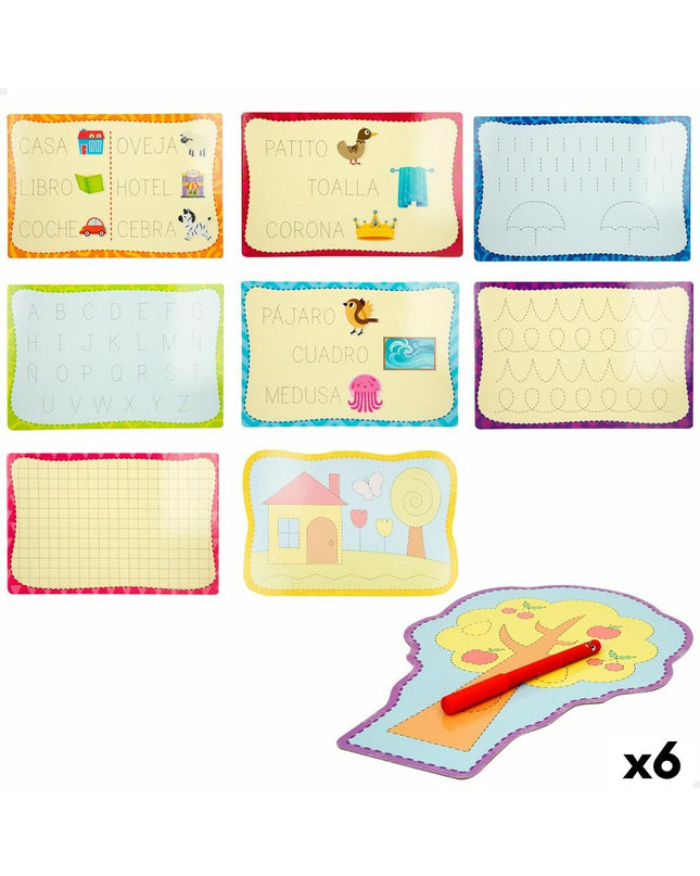 Set of six Lisciani Giochi Montessori calligraphy educational toys for learning and practicing handwriting skills.