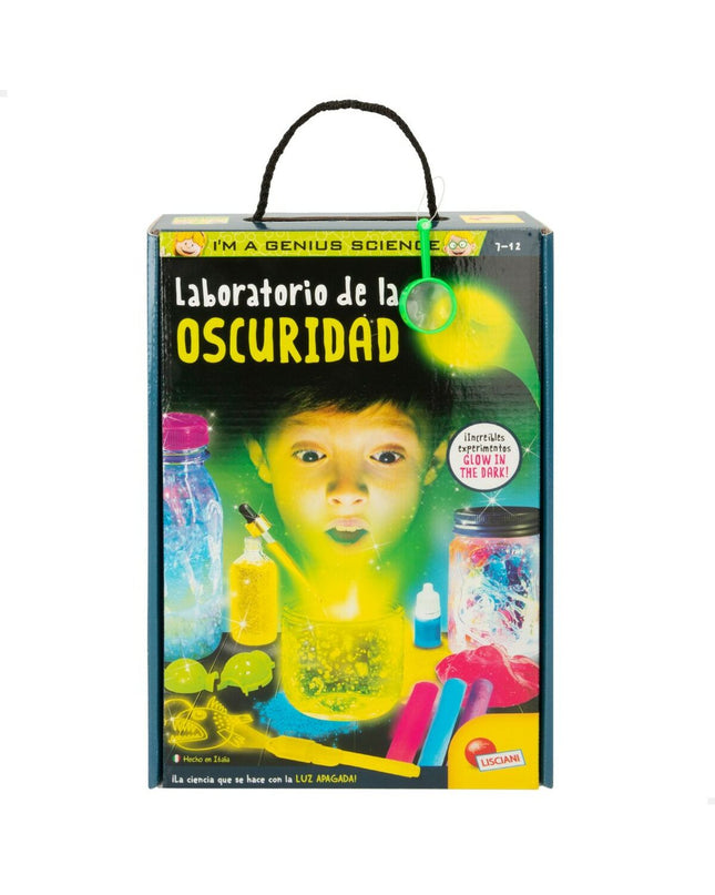 Lisciani Giochi Wetenschapsspel lab set with dark-themed educational toys for learning and play, six-piece laboratory kit.