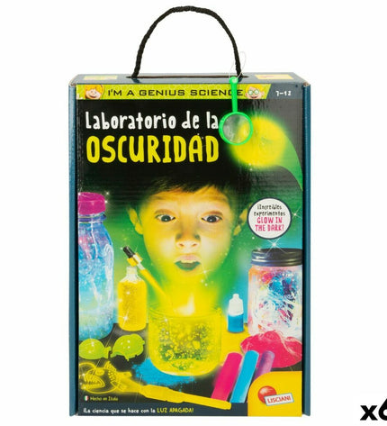 Lisciani Giochi Wetenschapsspel laboratory set with dark theme, includes six educational science toys for learning and play.