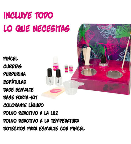 Set of six Lisciani Giochi science and lab-themed educational toys for learning about nail polish and chemistry.