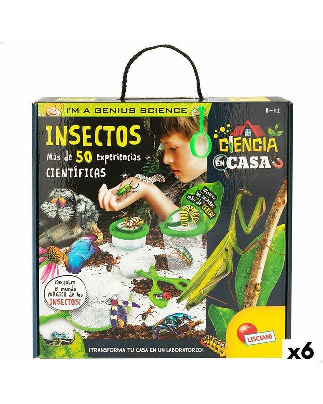 Set of six insect-themed educational science games by Lisciani Giochi, designed for learning and play with children.