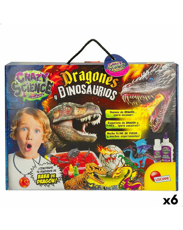 Set of six Lisciani Giochi science and dinosaur-themed educational toys with colorful dragon and dinosaur icons in the image.