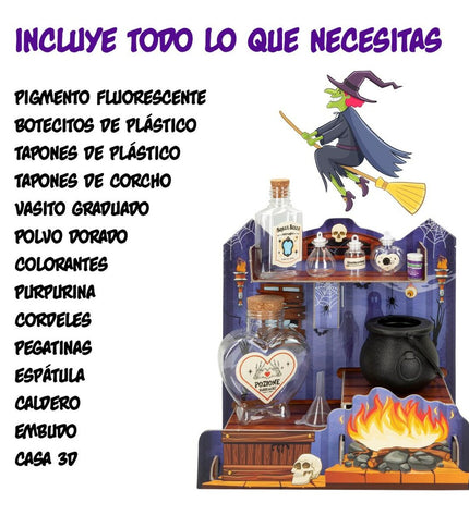 Set of six Lisciani Giochi science and witch house-themed educational toys for children, featuring colorful illustrations and learning elements.