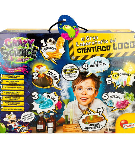 Set of four science-themed educational toys by Lisciani Giochi featuring laboratory equipment for kids' science experiments.
