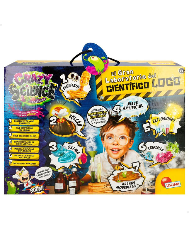 Set of four science-themed educational toys by Lisciani Giochi featuring laboratory equipment for kids' science experiments.