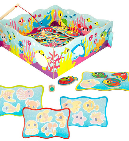 Lisciani Giochi Montessori fish game set with six colorful fish toys for educational play and learning activities.