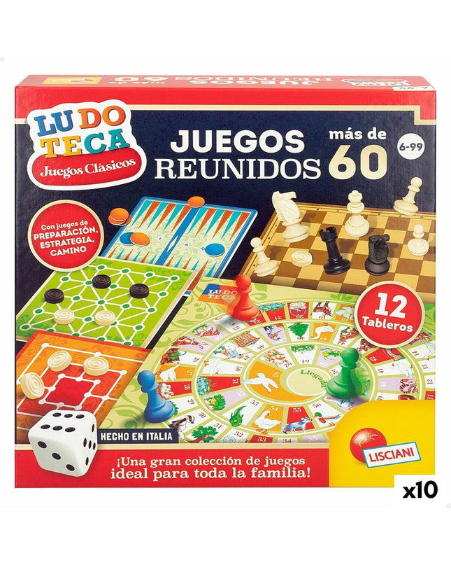 Lisciani Giochi Juegos reunidos board game set, 10 pieces, colorful game icons on a compact box for family play.