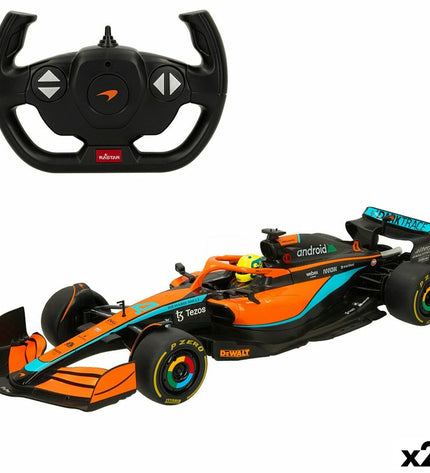 Two McLaren F1 MCL36 remote control toy cars in 1:12 scale, detailed plastic vehicles for play and collection.