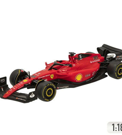 Two remote-controlled Ferrari toy cars, red and sleek, designed for children, with detailed Ferrari branding and realistic features.