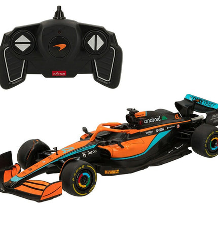 Two McLaren remote control toy cars, detailed miniature vehicles, designed for play and entertainment, modeled after real McLaren cars.