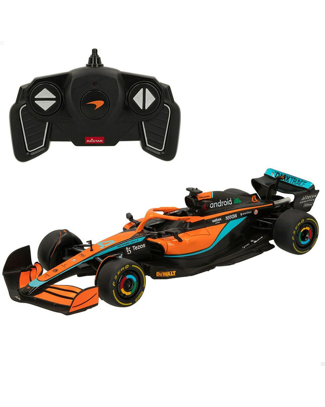 Two McLaren remote control toy cars, detailed miniature vehicles, designed for play and entertainment, modeled after real McLaren cars.