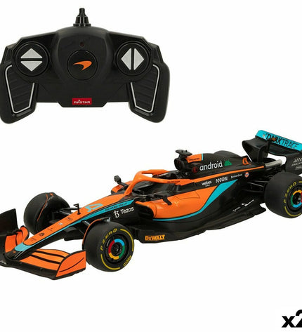 Two McLaren remote-controlled toy cars in red and black, designed for kids, with detailed exterior and toy vehicle features.