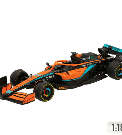 Two McLaren remote control toy cars, sleek design, detailed exterior, positioned on a plain background, perfect for play and collection.
