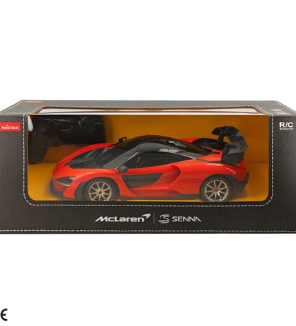 Two McLaren remote control toy cars, detailed plastic models in sporty design, perfect for children’s play and collection.