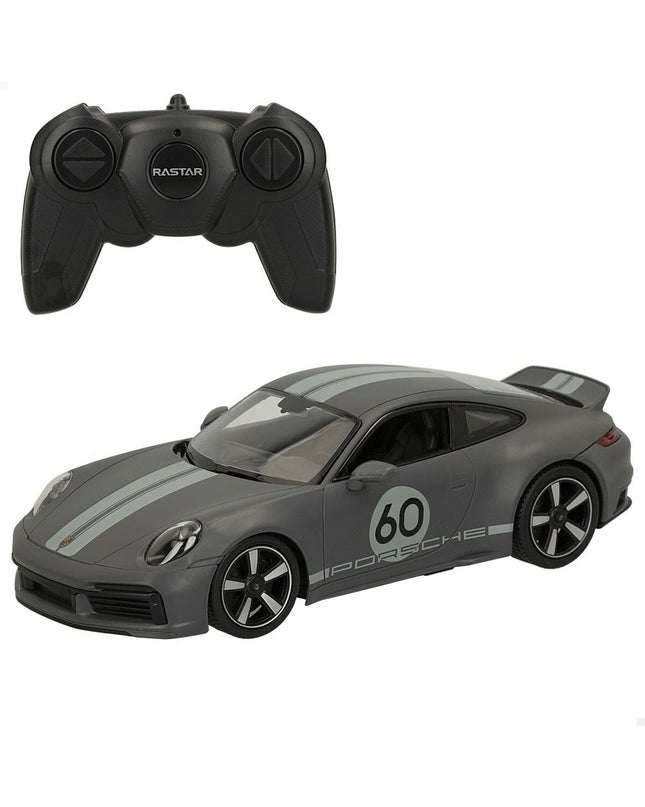 Two Porsche 911 remote control toy cars in 1:16 scale, detailed miniature vehicles for play and collection.
