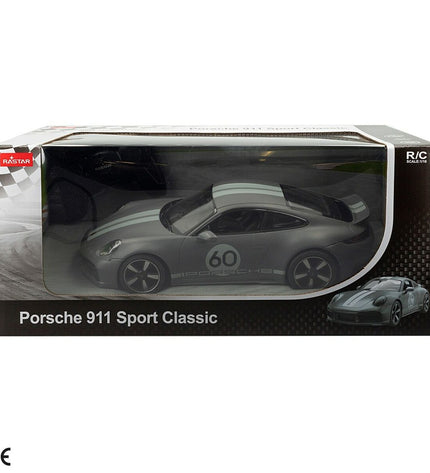 Two Porsche 911 remote control toy cars in 1:16 scale, detailed miniature vehicles for play and collection.