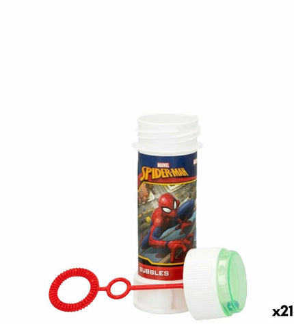 Spider-Man bubble blower toy with 60ml bubble solution, featuring Spider-Man branding, in a small size for outdoor play and fun.