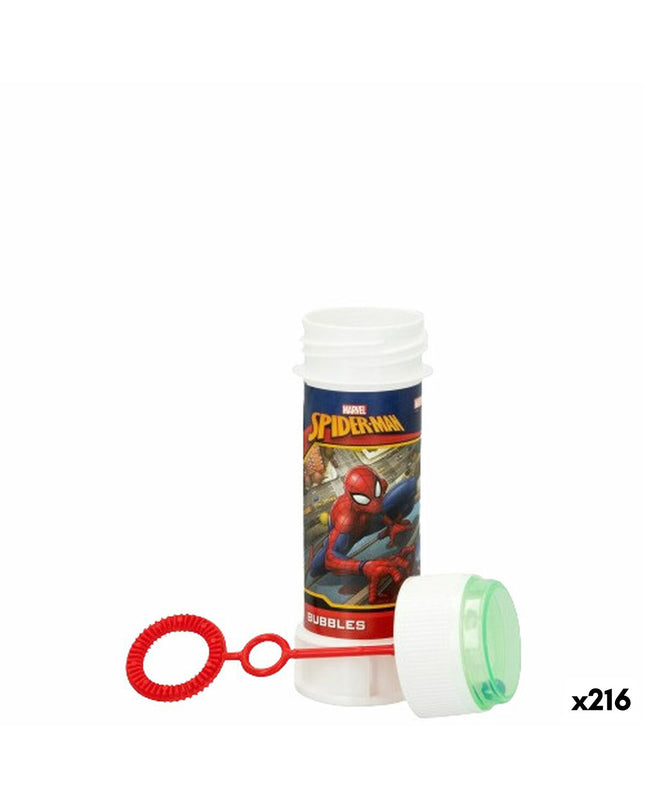 Spider-Man bubble blower toy with 60ml bubble solution, featuring Spider-Man branding, in a small size for outdoor play and fun.