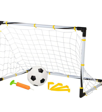Set of four Colorbaby folding soccer goals with dimensions 90x59x59 cm, designed for outdoor sports and soccer practice.