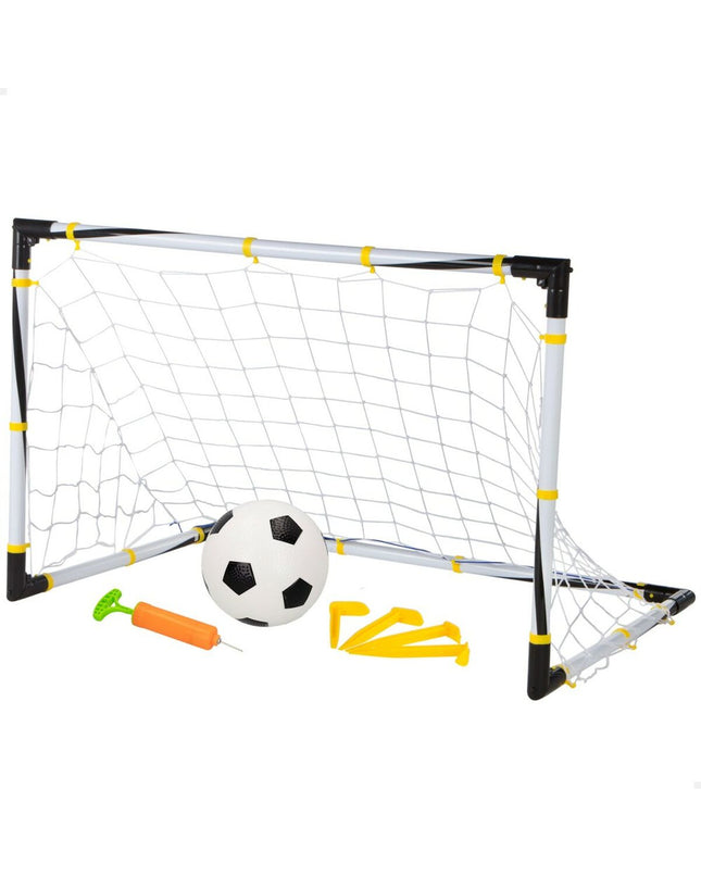 Set of four Colorbaby folding soccer goals with dimensions 90x59x59 cm, designed for outdoor sports and soccer practice.