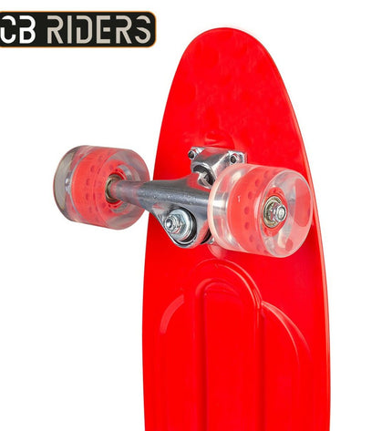 Two red Colorbaby skateboards for kids, featuring colorful decks, suitable for outdoor play and sports activities.