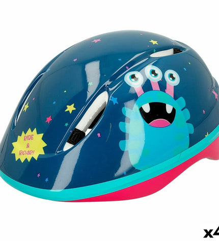 Colorbaby Monster bike helmets for kids, set of four, lightweight sport and outdoor safety helmets with colorful designs.
