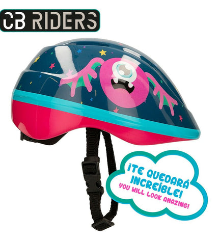 Colorbaby Monster children's bike helmets, set of four, in vibrant colors with adjustable straps, designed for kids' outdoor cycling.