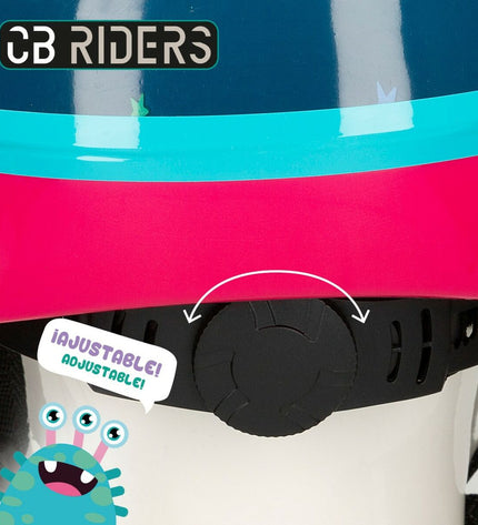 Colorbaby Monster cycling helmet and knee protectors set in vibrant colors for outdoor bike riding and safety.
