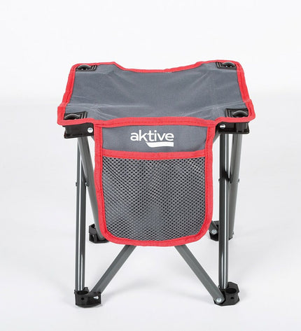 Set of four Aktive gray folding camping stools, 30x32x30 cm, ideal for outdoor camping and hiking activities.