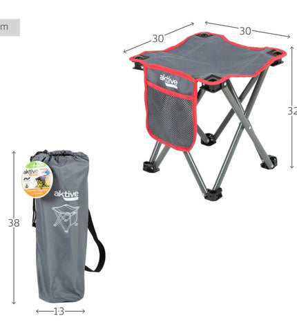 Set of four Aktive gray foldable camping stools, 30x32x30 cm, ideal for outdoor camping and hiking activities.